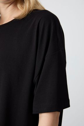 تی شرت مشکی زنانه اورسایز یقه گرد مودال- پنبه تکی جوان کد 830149087