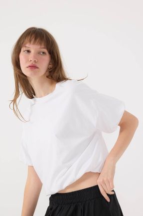 تی شرت سفید زنانه یقه گرد رگولار کد 834007461