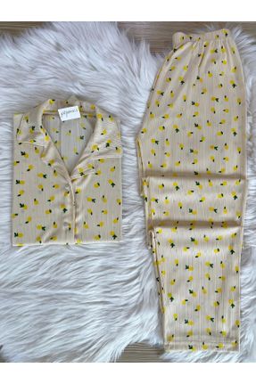 ست لباس راحتی زرد زنانه طرح دار مخلوط پلی استر کد 818859052