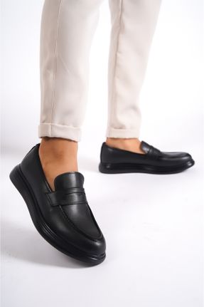 کفش لوفر مشکی مردانه چرم مصنوعی پاشنه کوتاه ( 4 - 1 cm ) کد 741571718