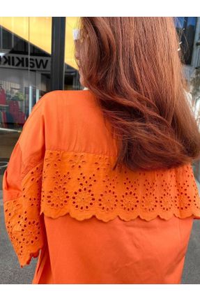 پیراهن نارنجی زنانه اورسایز یقه پیراهنی کد 276202082