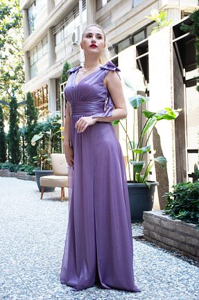 لباس مجلسی حجاب بنفش زنانه ساتن PİENNAR - کد 834077189