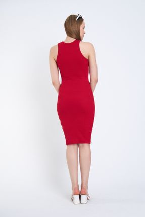 لباس قرمز زنانه بافت پنبه (نخی) اسلیم فیت بند دار کد 834052760