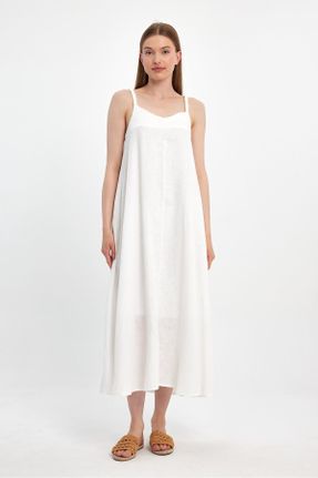 لباس سفید زنانه بافت راحت بند دار کد 834118324
