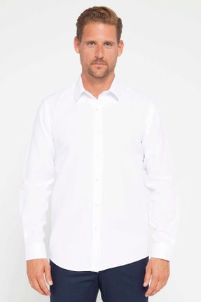 پیراهن سفید مردانه پنبه - پلی استر اسلیم فیت کد 464866396