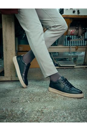کفش اسنیکر مشکی مردانه بند دار چرم طبیعی چرم طبیعی کد 776187613
