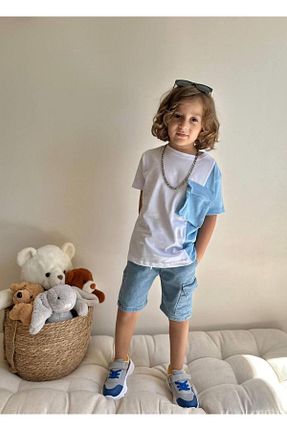 ست بالاتنه و پائین تنه آبی بچه گانه جین YİGİT BUTİK - کد 834360552