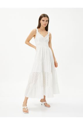 لباس سفید زنانه بافتنی پنبه - پلی استر رگولار بیسیک کد 723289358