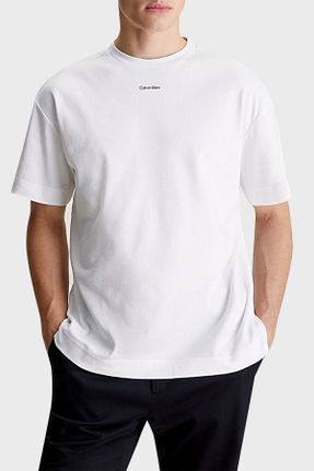 تی شرت سفید مردانه رگولار یقه گرد پنبه (نخی) کد 815121846