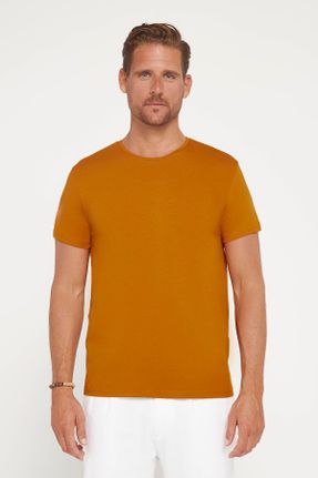 تی شرت قهوه ای مردانه یقه گرد تکی طراحی کد 834154181