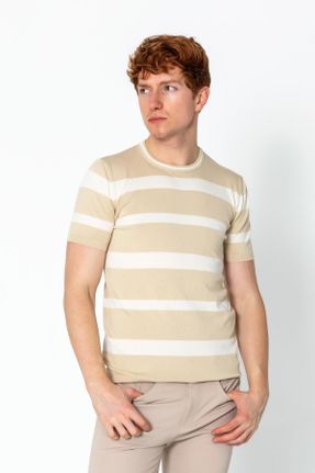 تی شرت بژ مردانه یقه گرد رگولار کد 822829717