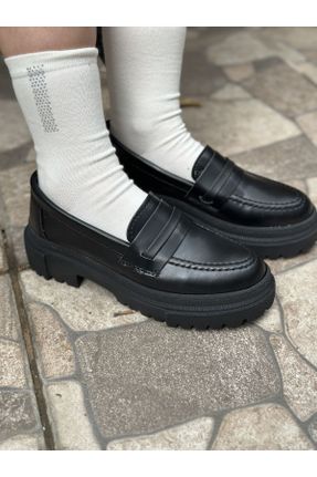کفش لوفر مشکی زنانه چرم مصنوعی پاشنه متوسط ( 5 - 9 cm ) کد 761526853