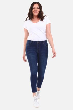 شلوار جین سایز بزرگ آبی زنانه پاچه تنگ فاق بلند کد 225658744
