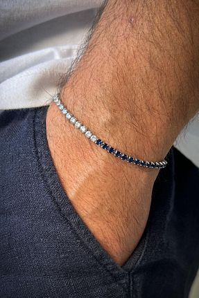 دستبند جواهر سرمه ای مردانه زیرکن FRNCH - کد 834199897