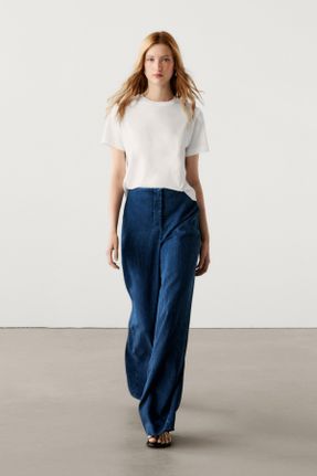 شلوار جین آبی زنانه فاق بلند پنبه (نخی) استاندارد کد 823885521