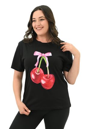تی شرت مشکی زنانه سایز بزرگ یقه گرد کد 834259574