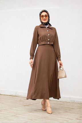 ست بالاتنه و پائین تنه قهوه ای زنانه بافتنی Swana - کد 825455989