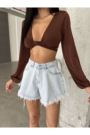 شلوارک و برمودا آبی زنانه فاق بلند Aida Fashion - کد 834290341