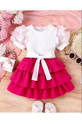 ست بالاتنه و پائین تنه صورتی بچه گانه بافتنی heylinakids - کد 834299503