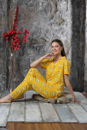 ست لباس راحتی زرد زنانه طرح دار پنبه (نخی) کد 827871044