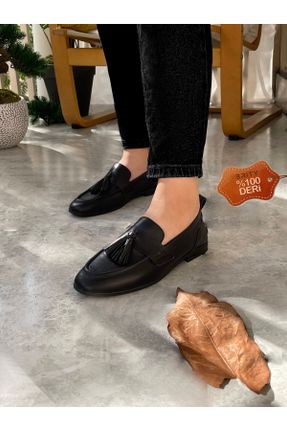 کفش لوفر مشکی زنانه چرم طبیعی پاشنه کوتاه ( 4 - 1 cm ) کد 318316951