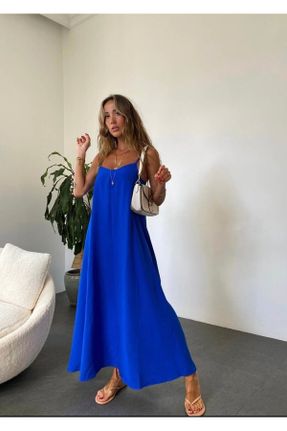 لباس آبی زنانه تریکو پنبه (نخی) راحت بند دار کد 815675167