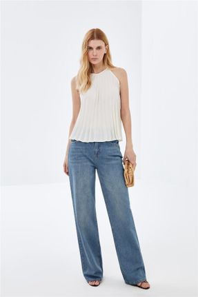 شلوار جین آبی زنانه پاچه گشاد فاق بلند استاندارد کد 804040255