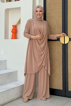 بلوز حجاب قهوه ای زنانه Asimetrik Bym Fashion - کد 834430020