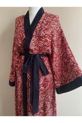 کیمونو قرمز زنانه مخلوط ویسکون بافتنی طرح گلدار بلند کد 827158281
