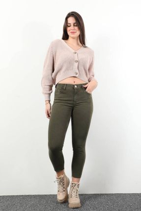 شلوار جین خاکی زنانه پاچه رگولار فاق بلند جین استاندارد کد 467223914