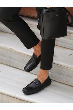 کفش لوفر مشکی مردانه چرم طبیعی پاشنه کوتاه ( 4 - 1 cm ) کد 678354928