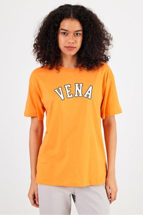 تی شرت نارنجی زنانه یقه گرد تکی بیسیک کد 816522028
