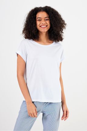 تی شرت سفید زنانه یقه گرد مودال- پنبه تکی بیسیک کد 798157709