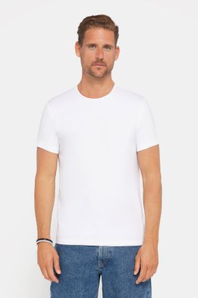 تی شرت سفید مردانه یقه گرد تکی طراحی کد 88888185