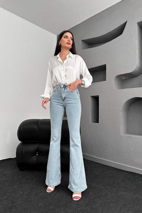 شلوار جین طوسی زنانه پاچه اسپانیولی فاق بلند جین جوان استاندارد کد 834100955