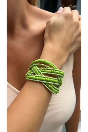 دستبند جواهر سبز زنانه روکش نقره کد 768686031