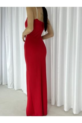 لباس مجلسی قرمز زنانه یقه دوبل کرپ آویزی آستر دار کد 654453037