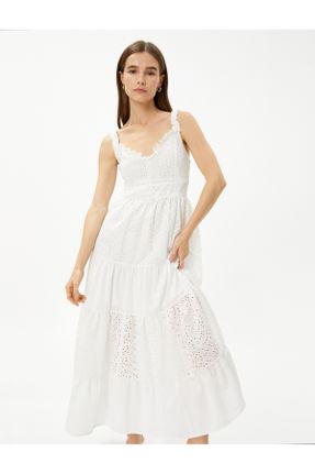 لباس سفید زنانه بافتنی پنبه - پلی استر رگولار بیسیک کد 723289358