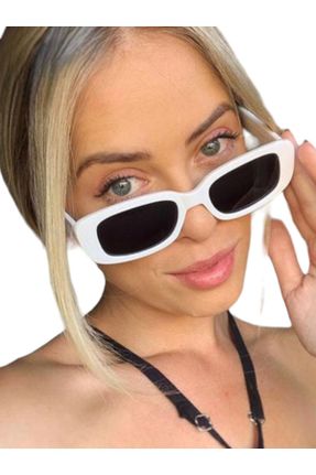 عینک آفتابی سفید زنانه 53 UV400 ترکیبی مات مستطیل کد 833992347