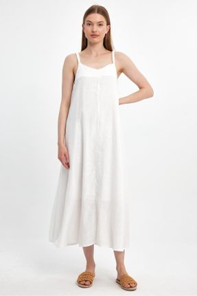 لباس سفید زنانه بافت راحت بند دار کد 834118324
