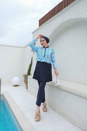 مایو حجاب سرمه ای زنانه چاپی lurex moda - کد 813056794