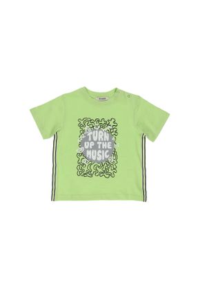 تی شرت سبز بچه گانه رگولار یقه گرد تکی کد 664464147