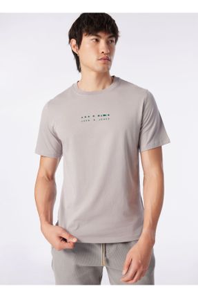 تی شرت طوسی مردانه رگولار یقه گرد تکی کد 834217498