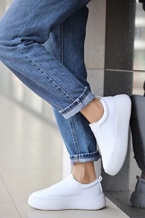کفش بیرون سفید زنانه چرم مصنوعی LEYDİ SHOES - کد 834223373