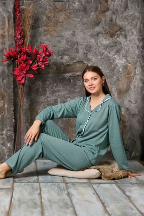 ست لباس راحتی سبز زنانه طرح دار پنبه (نخی) کد 824198919