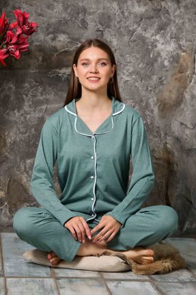 ست لباس راحتی سبز زنانه طرح دار پنبه (نخی) کد 824198919