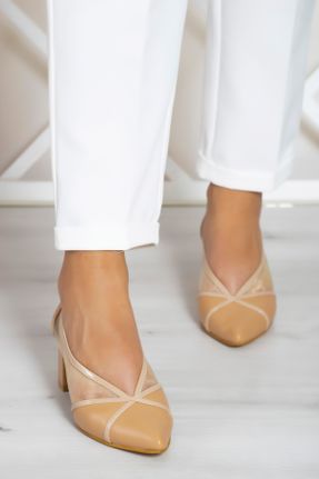 کفش پاشنه بلند کلاسیک بژ زنانه چرم مصنوعی پاشنه متوسط ( 5 - 9 cm ) پاشنه ضخیم کد 316048096