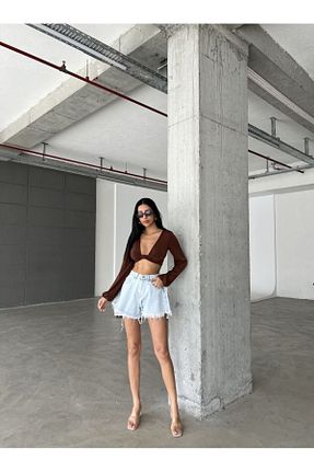 شلوارک و برمودا آبی زنانه فاق بلند Aida Fashion - کد 834290341