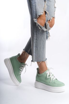 کفش اسنیکر سبز زنانه بند دار پارچه نساجی کد 805137188