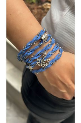 دستبند جواهر آبی زنانه روکش نقره کد 315990388